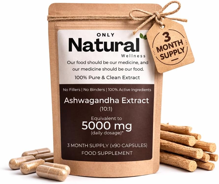 Ashwagandha Extract Capsules – 90 Days Supply | 5000 mg Equivalent